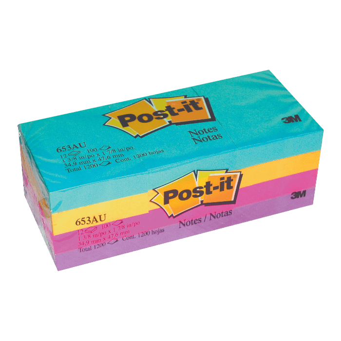 ملاحظات لاصقة 3M 653 Post-it فائقة اللصق وعصرية ذاتية اللصق، 5 ألوان، 1.5 × 2 بوصة، مجموعة من 12 قطعة.