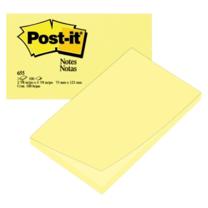 ملاحظات لاصقة من نوع 3M 655 Post-It صفراء مقاس 3 × 5 بوصة، 100 ملاحظة.