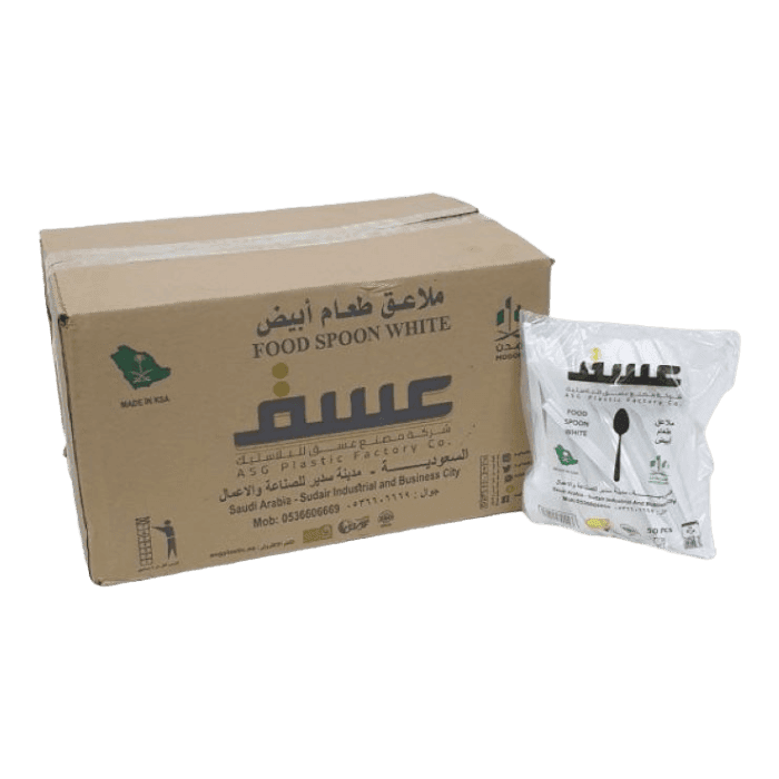 مجموعة كبيرة من 1000 ملعقة بلاستيكية بيضاء من ASC