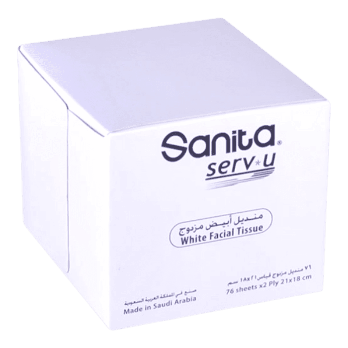 عبوة من 24 قطعة من مناديل الوجه Sanita Serv-U ذات طبقتين مكعبة الشكل تحتوي على 76 ورقة.