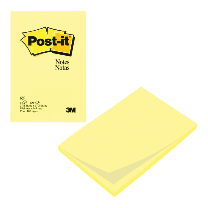 ملاحظات لاصقة من نوع 3M 659 Post-It، صفراء مستطيلة الشكل، 4 × 6 بوصة، 100 ملاحظة