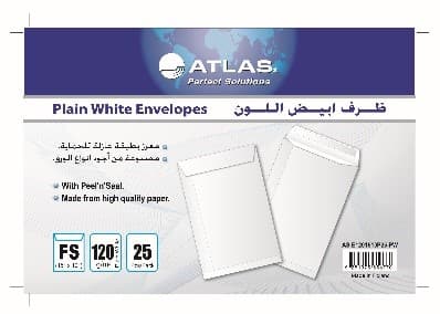 مجموعة من 25 ظرف أطلس أبيض مقاس 15×10 (25×37.5)