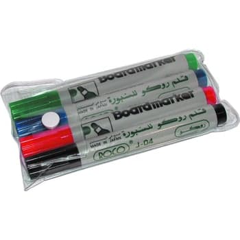 أقلام تحديد السبورة البيضاء من روكو، رأس مستدير 1.5 - 3 مم، مجموعة من 4 ألوان.